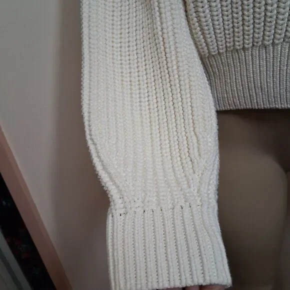 Everlane Womens Chunky Knit Cardigan Sweater White Boho Fisherman Large Coastal - Picture 6 of 11